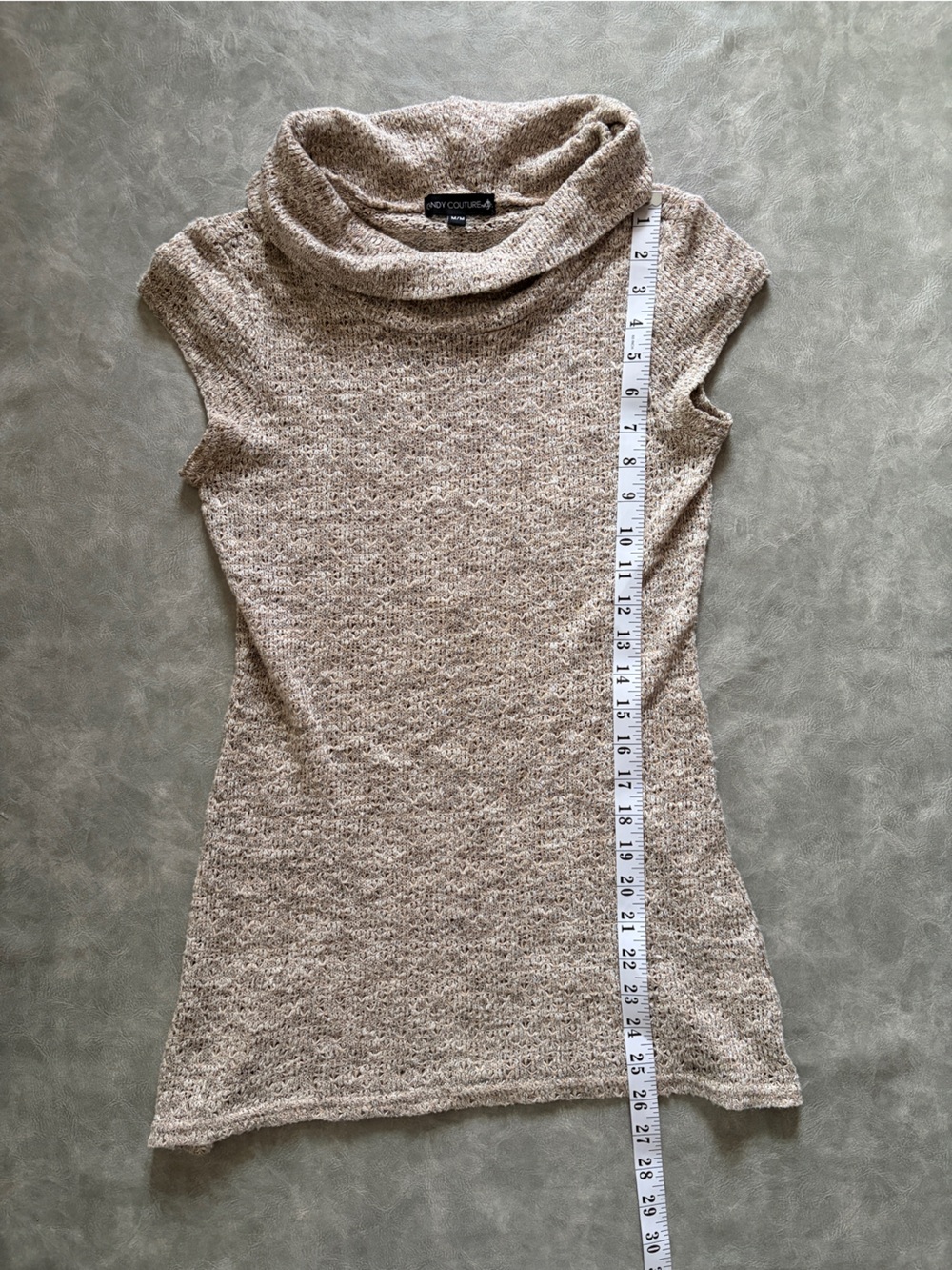 Y2K Candy Couture Knit Top Cowl Neck Beige Short Sleeve Fall Layering - Picture 8 of 8